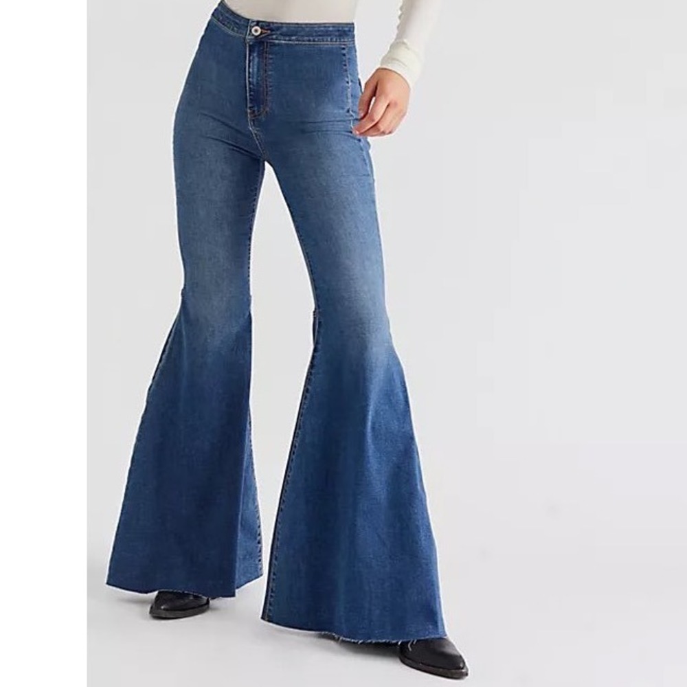 Free People We The Free Just Float On Flare Jeans Womens 26 Short Blue Denim